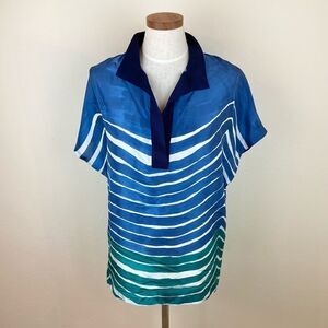 Lafayette 148 New York Blue Striped Silk Sheer Shirt